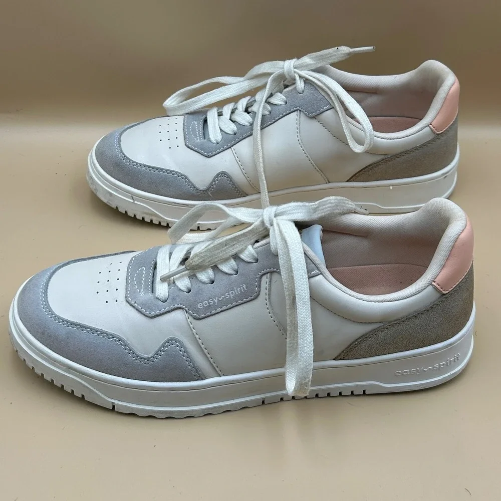 Easy Spirit Semerci3 Womens 9.5M Cream Grey Pink Leather Suede Sneakers